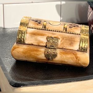 Vintage Camel Bone Brass Trinket Box India Jewelry Box Velvet Interior